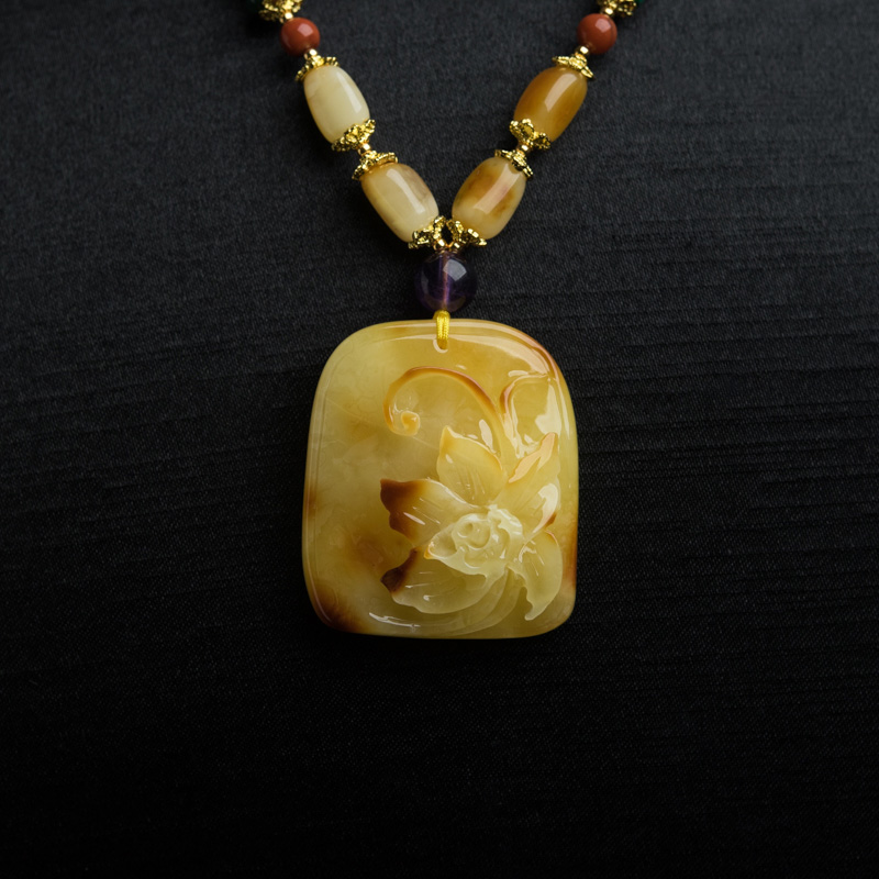 波罗的海蜜蜡花牌项链-红掌柜