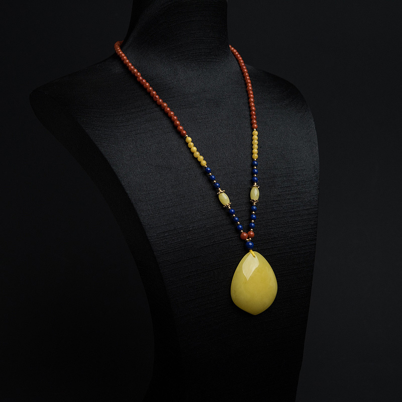 天然蜜蜡水滴项链-红掌柜