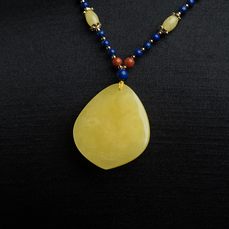 波罗的海鸡油黄蜜蜡水滴项链-红掌柜