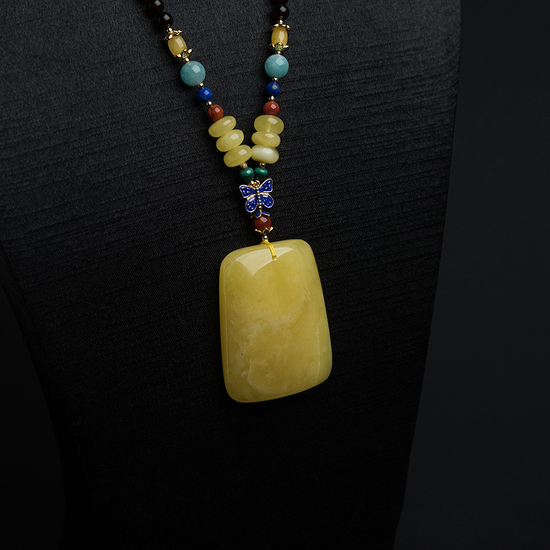 波罗的海鸡油黄蜜蜡无事牌项链-红掌柜