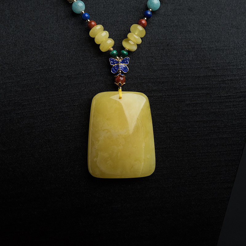 蜜蜡无事牌项链-红掌柜