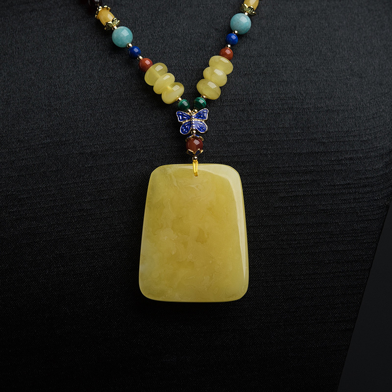 天然蜜蜡无事牌项链-红掌柜