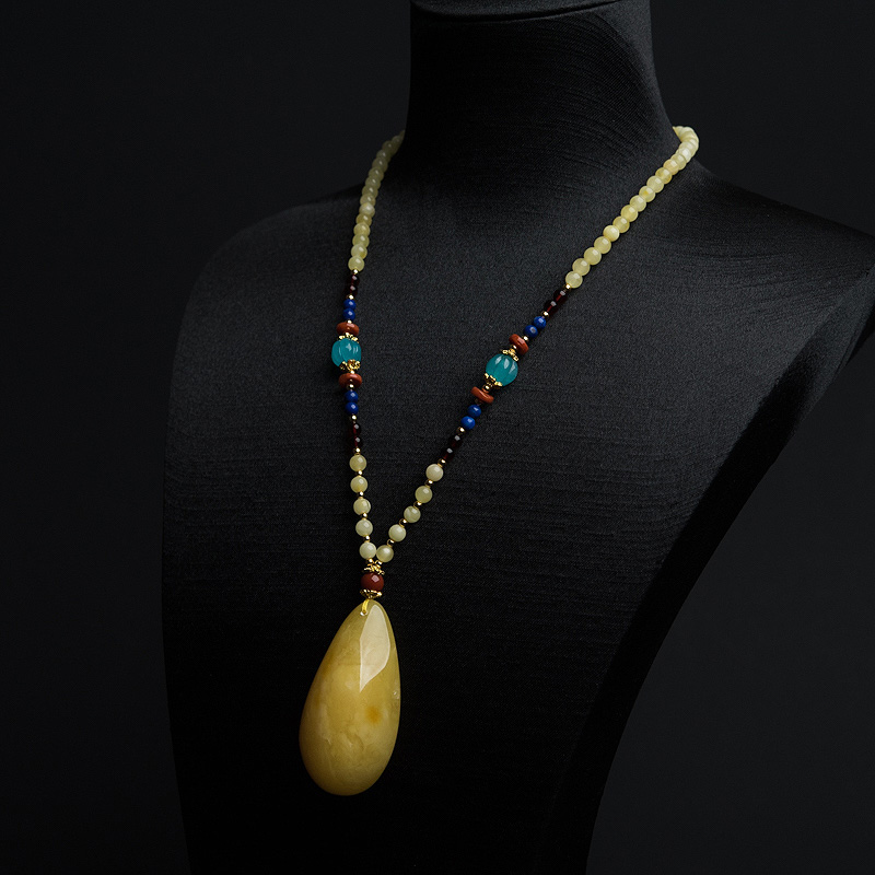 天然鸡油黄蜜蜡随形项链-红掌柜