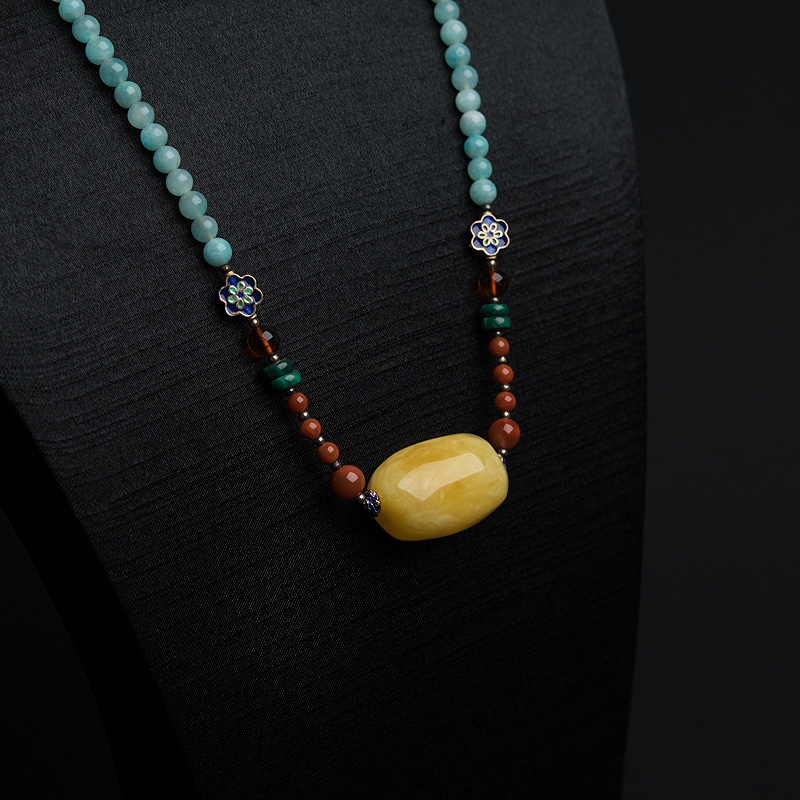 鸡油黄蜜蜡随形锁项链-红掌柜