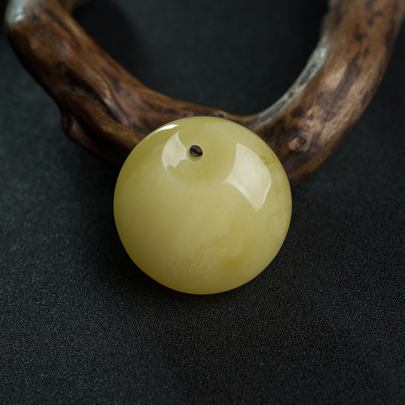 波罗的海天然鸡油黄蜜蜡平安扣吊坠-红掌柜