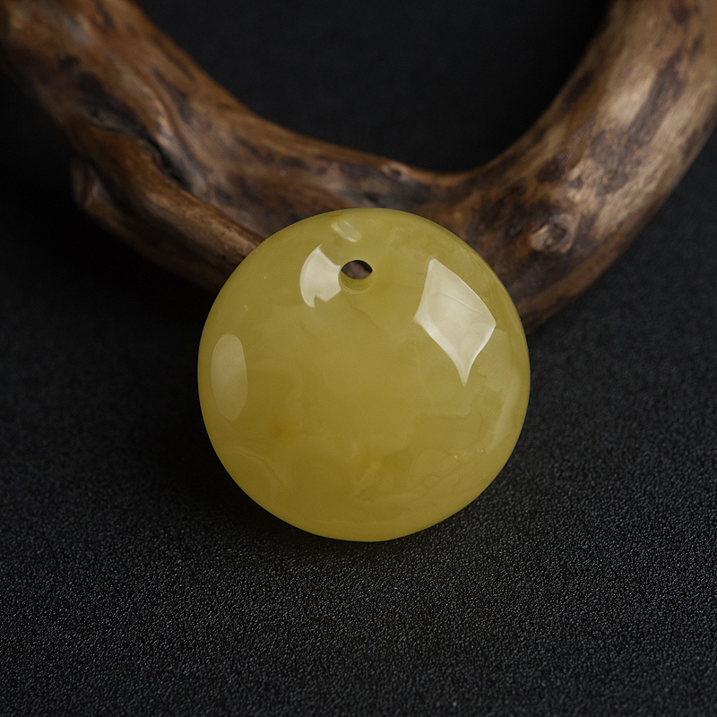 波罗的海天然鸡油黄蜜蜡平安扣吊坠-红掌柜