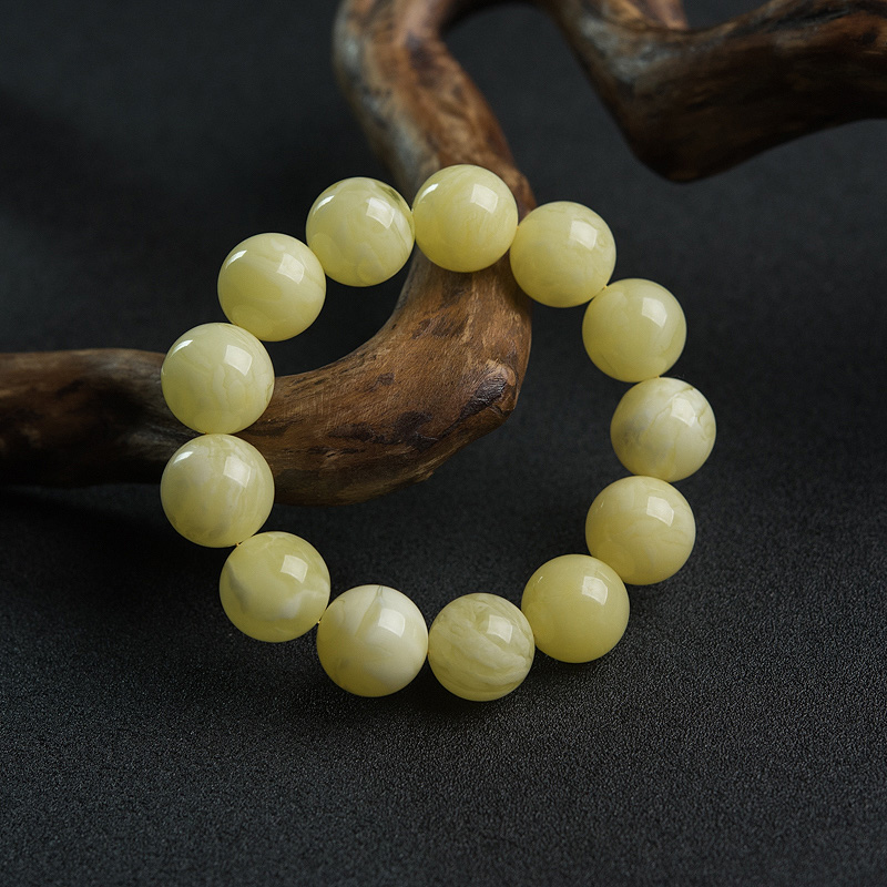 天然白花蜜蜡单圈手串-红掌柜