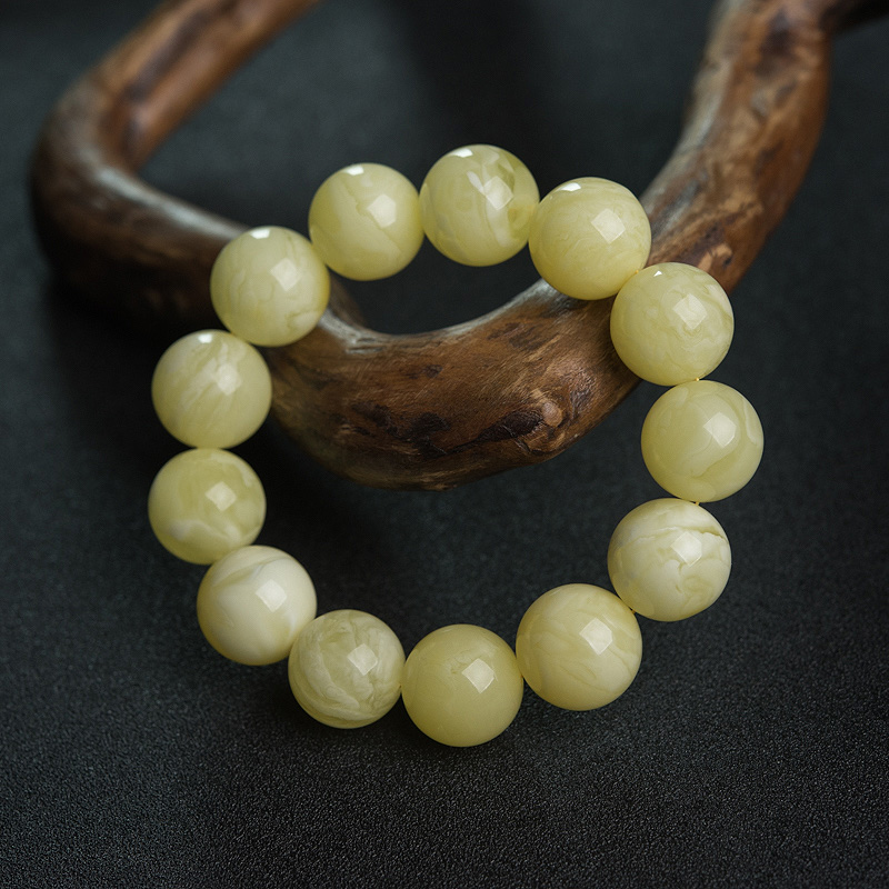 波罗的海白花蜜蜡单圈手串-红掌柜