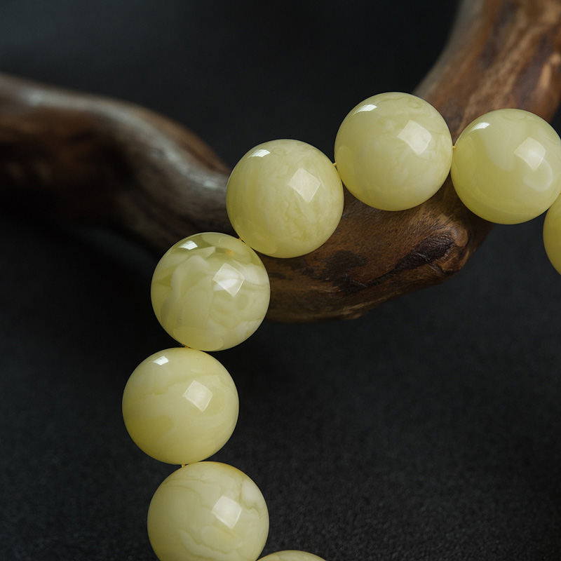 白花蜜蜡单圈手串-红掌柜