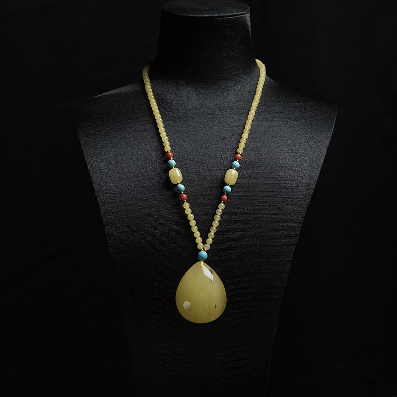 波罗的海天然鸡油黄蜜蜡水滴项链-红掌柜