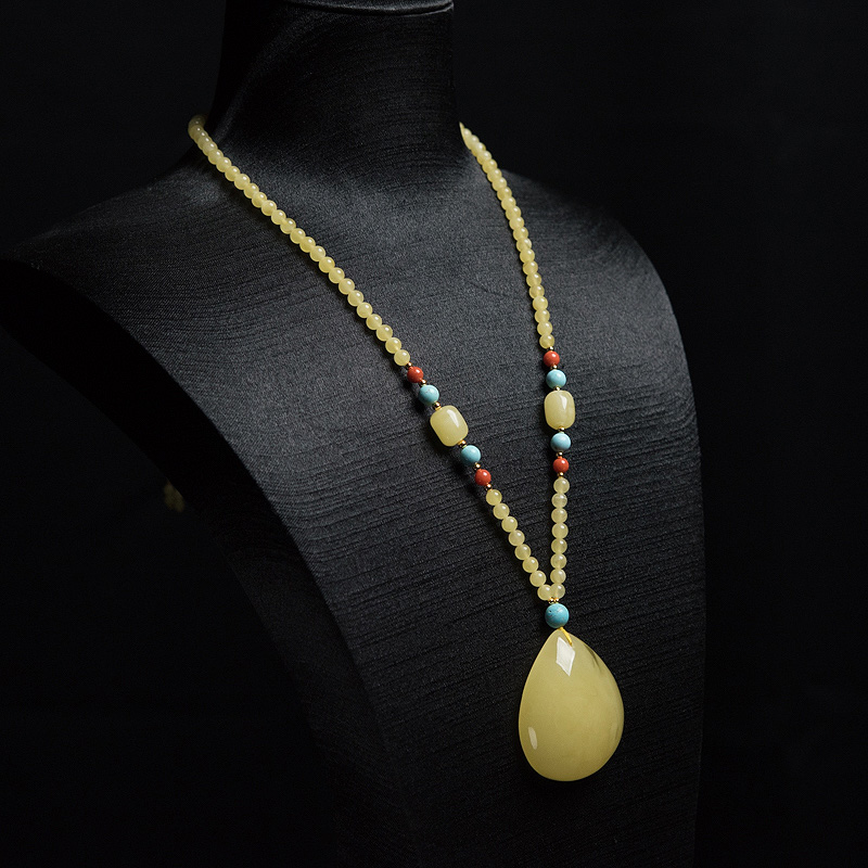 波罗的海鸡油黄蜜蜡水滴项链-红掌柜