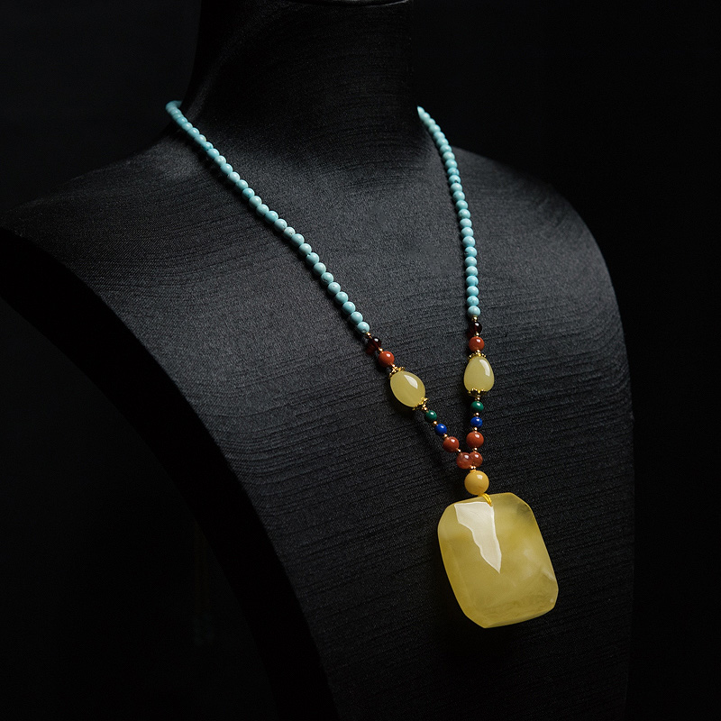 波罗的海鸡油黄蜜蜡方牌项链-红掌柜