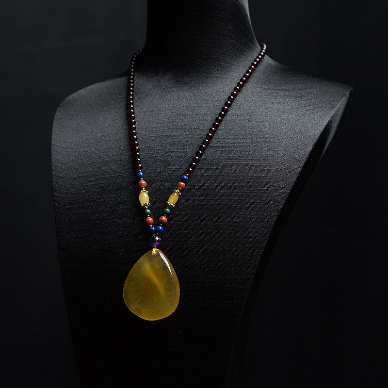 天然鸡油黄金绞蜜水滴项链-红掌柜