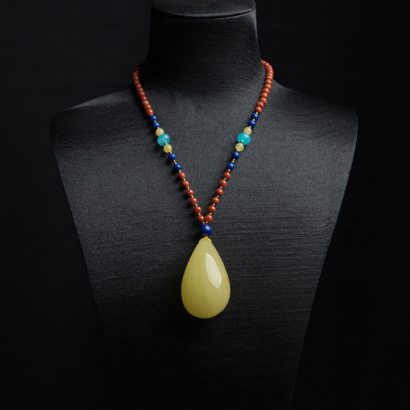 波罗的海天然鸡油黄蜜蜡水滴项链-红掌柜