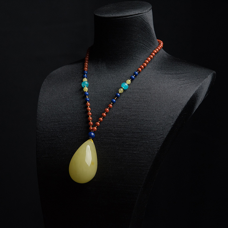 天然鸡油黄蜜蜡水滴项链-红掌柜