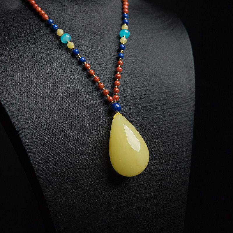 波罗的海天然蜜蜡水滴项链-红掌柜