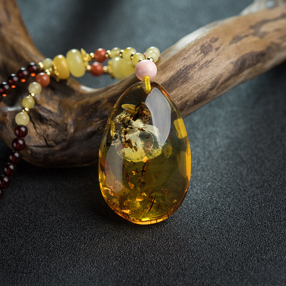 缅甸花珀水滴项链-红掌柜