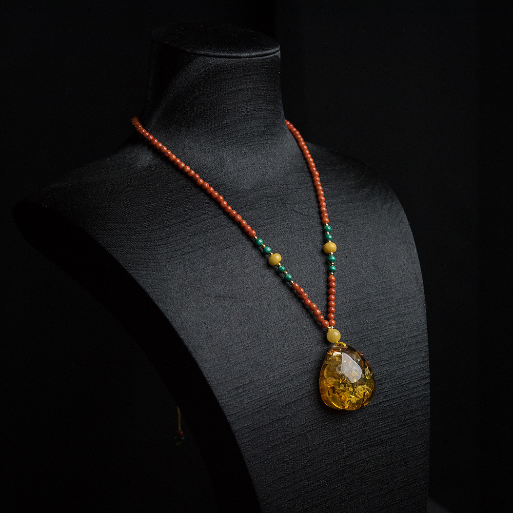天然花珀随形项链-红掌柜