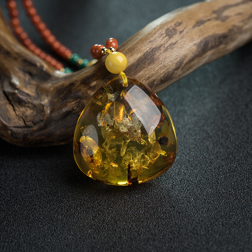 缅甸花珀随形项链-红掌柜