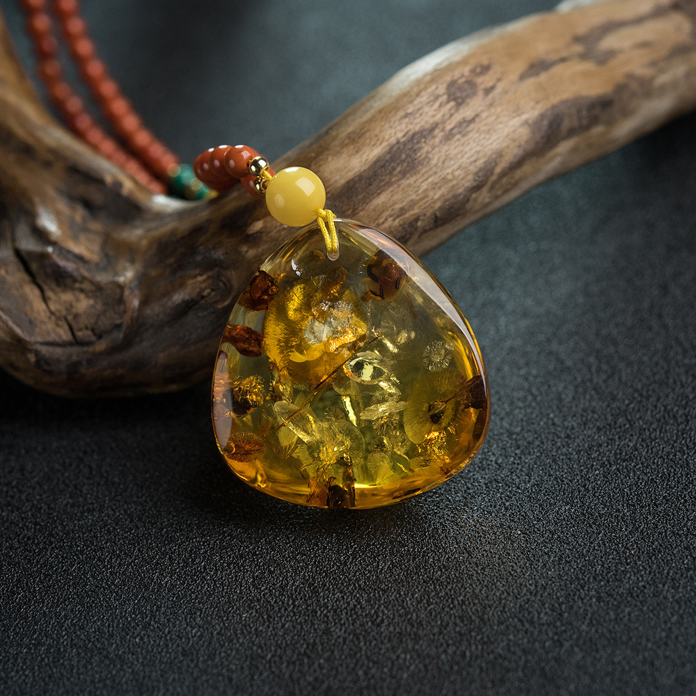缅甸琥珀随形项链-红掌柜