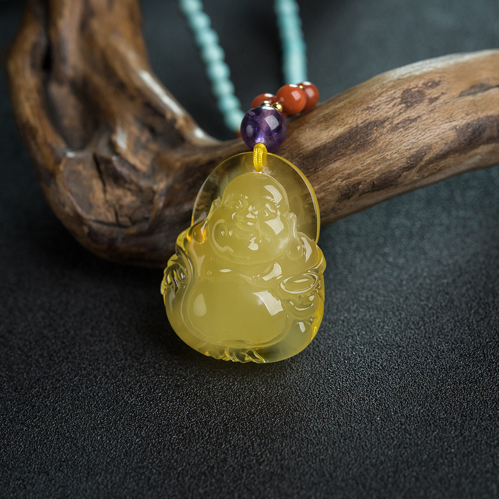 天然蜜蜡弥勒佛项链-红掌柜