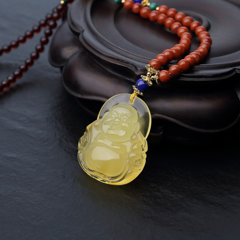 波罗的海天然蜜蜡弥勒佛项链-红掌柜