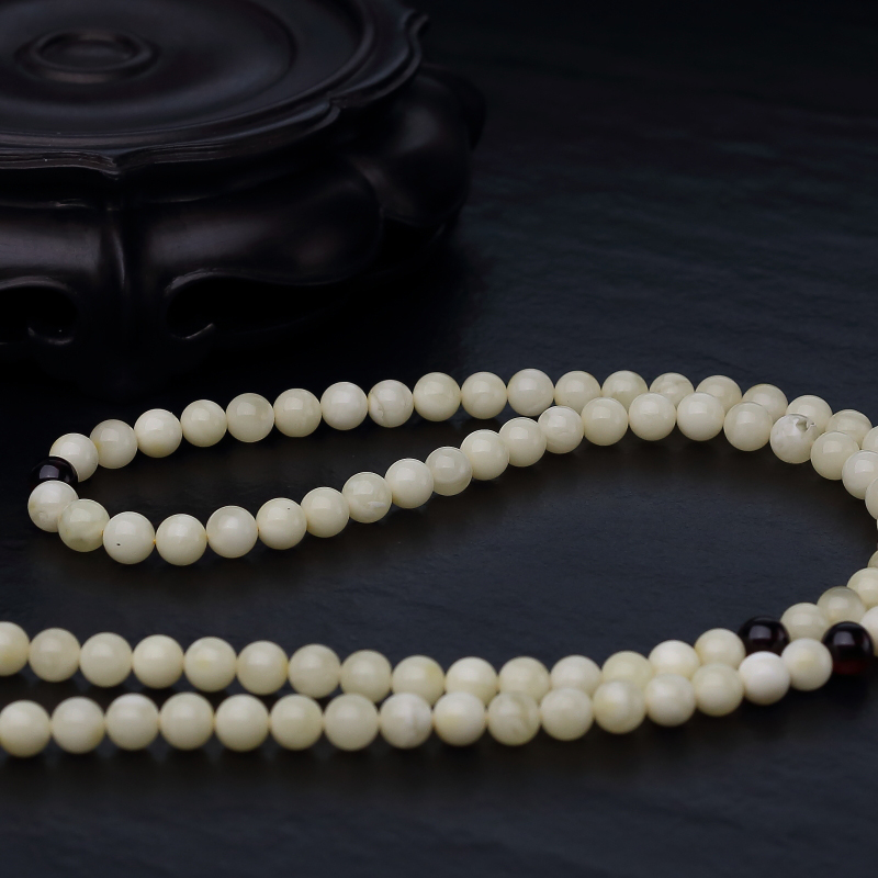 波罗的海天然浅黄蜜蜡佛珠-红掌柜