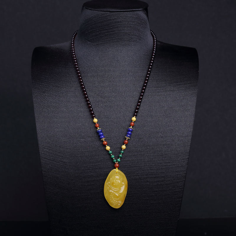 波罗的海天然鸡油黄蜜蜡弥勒佛项链-红掌柜