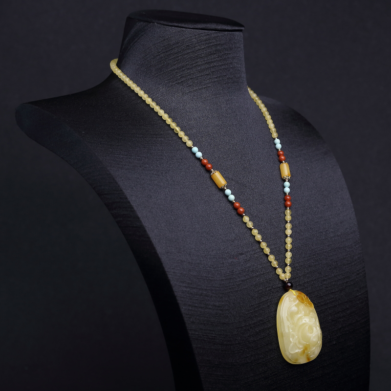 天然俏色蜜蜡蝶恋花项链-红掌柜