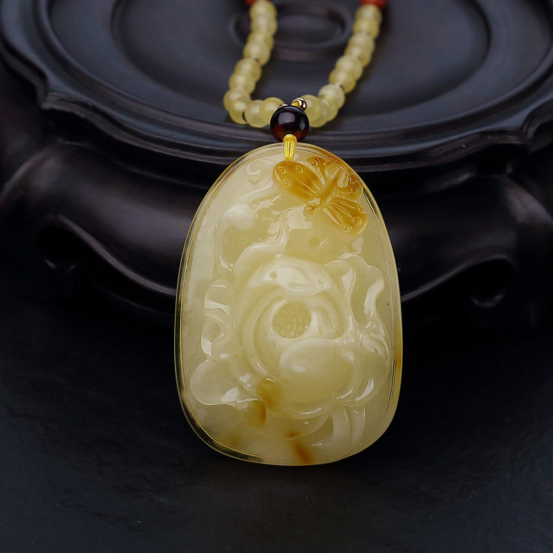 波罗的海俏色蜜蜡蝶恋花项链-红掌柜