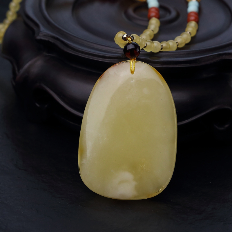 俏色蜜蜡蝶恋花项链-红掌柜