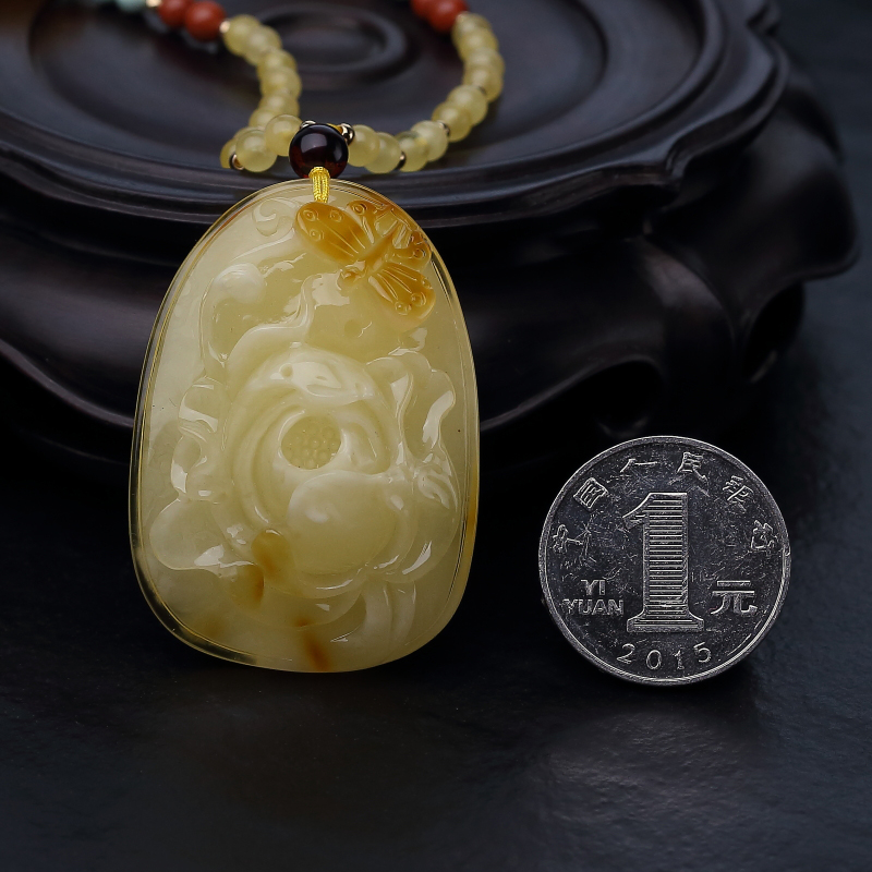 蜜蜡蝶恋花项链-红掌柜