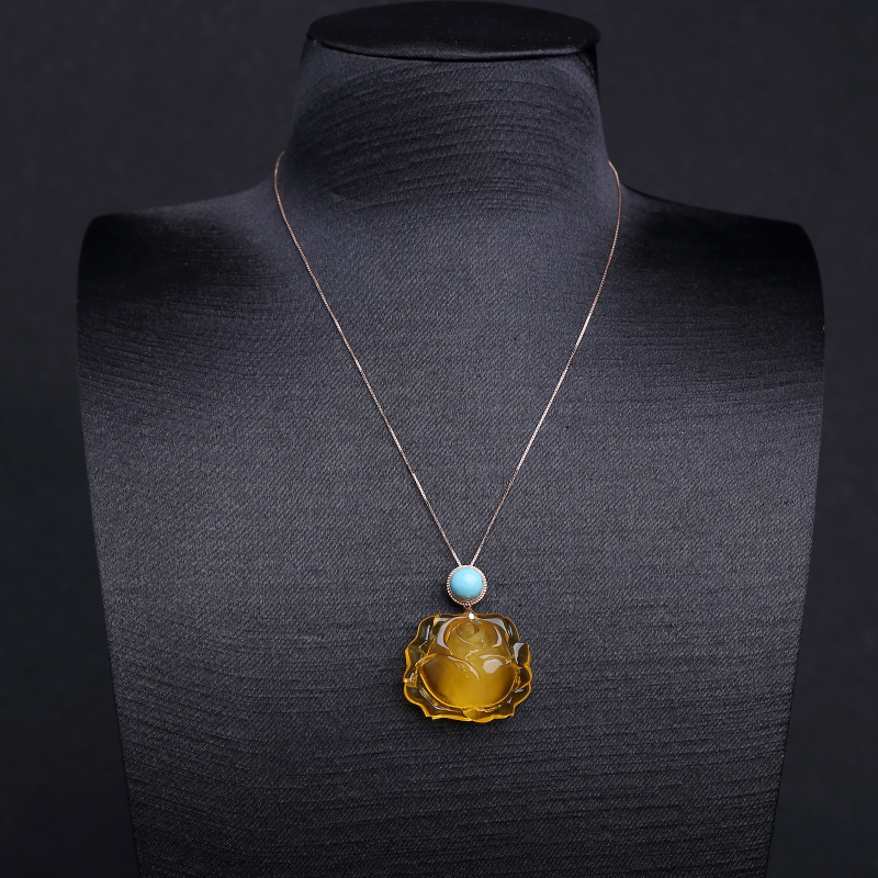 18K金镶天然鸡油黄金绞蜜玫瑰花项链-红掌柜