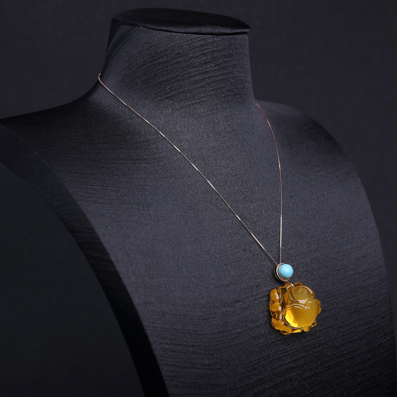 天然鸡油黄金绞蜜玫瑰花项链-红掌柜