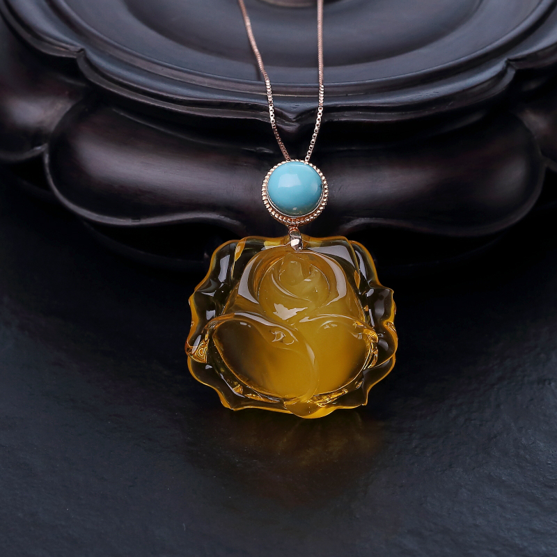 18K金镶鸡油黄金绞蜜玫瑰花项链-红掌柜