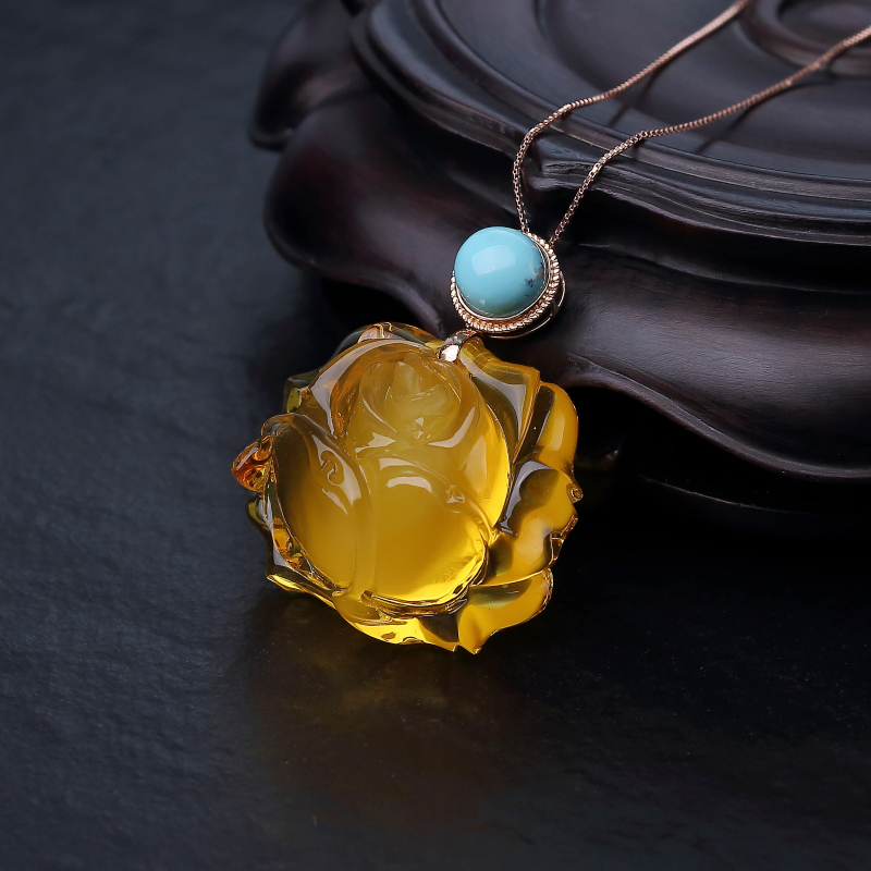 18K金镶天然金绞蜜玫瑰花项链-红掌柜