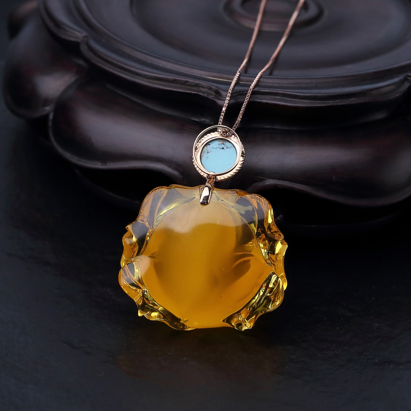 18K金镶天然鸡油黄金绞蜜项链-红掌柜