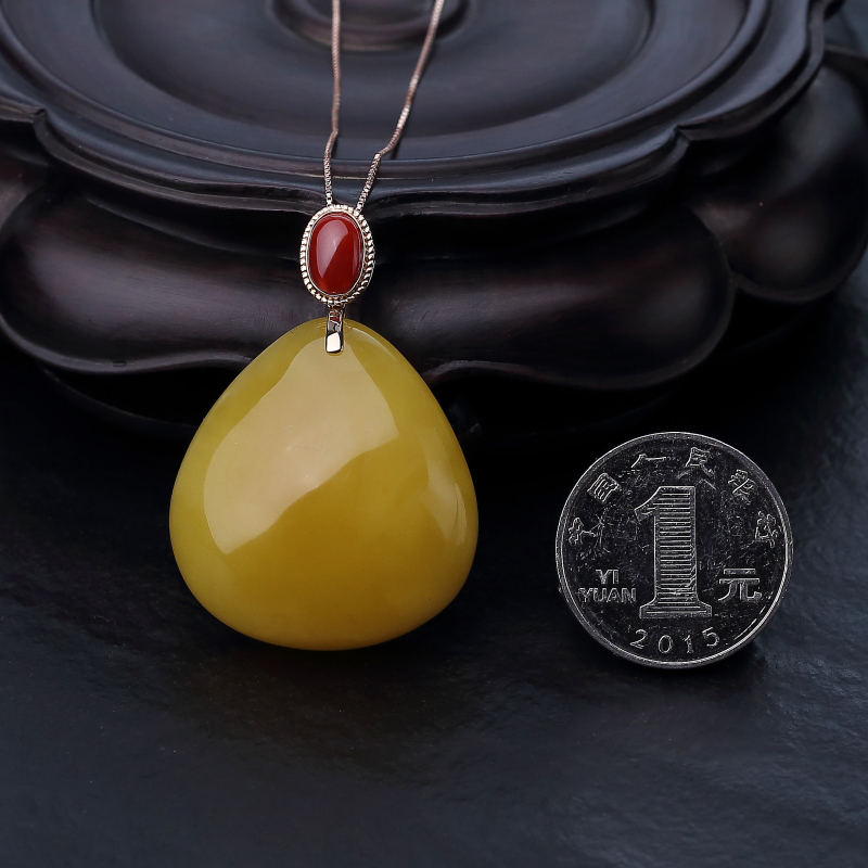 18K金镶鸡油黄蜜蜡项链-红掌柜