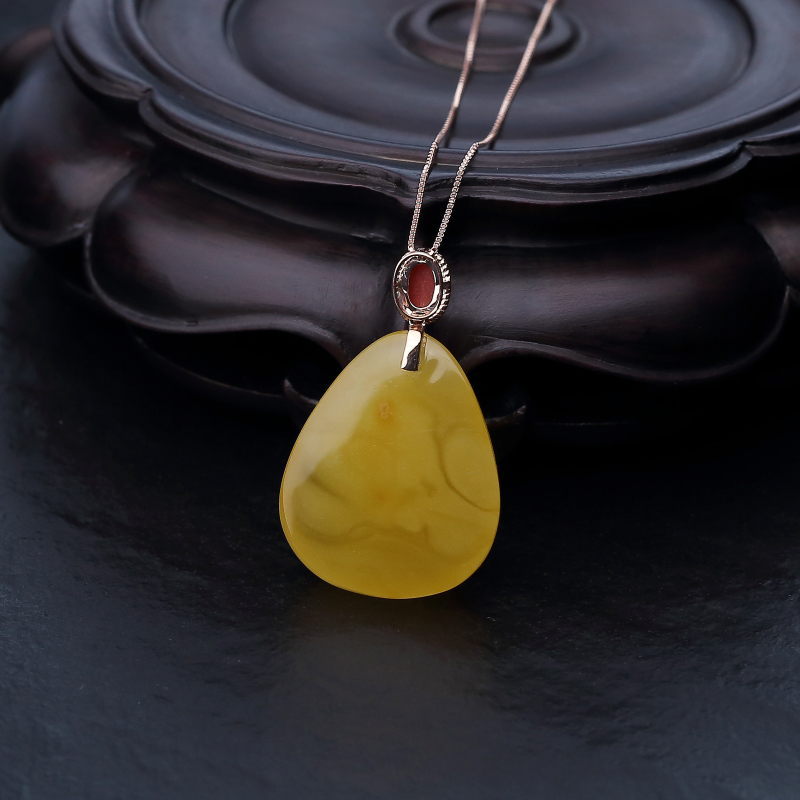 鸡油黄蜜蜡水滴项链-红掌柜