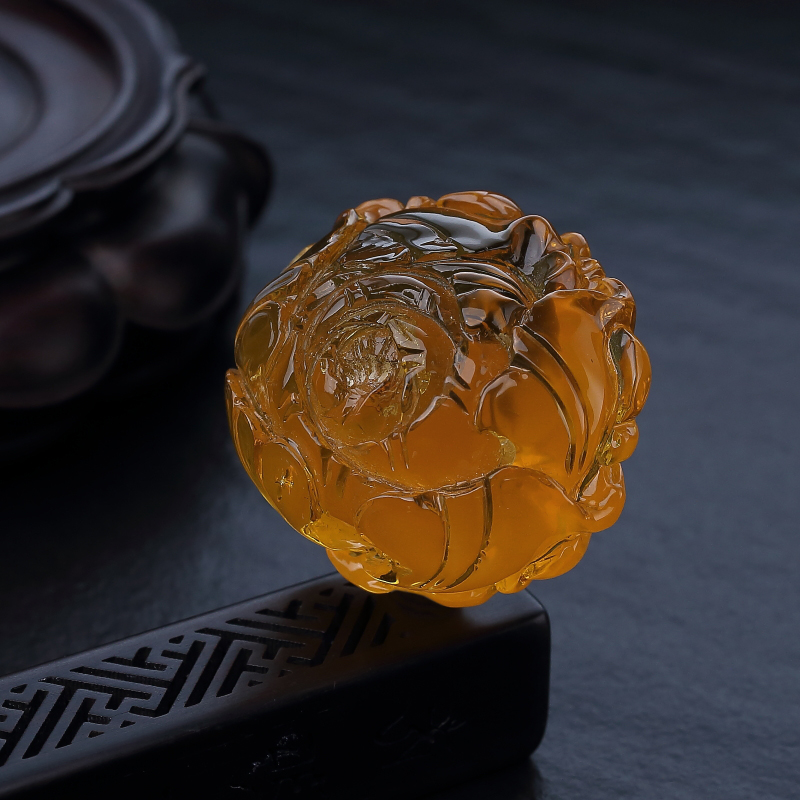 天然鸡油黄金绞蜜牡丹花吊坠-红掌柜