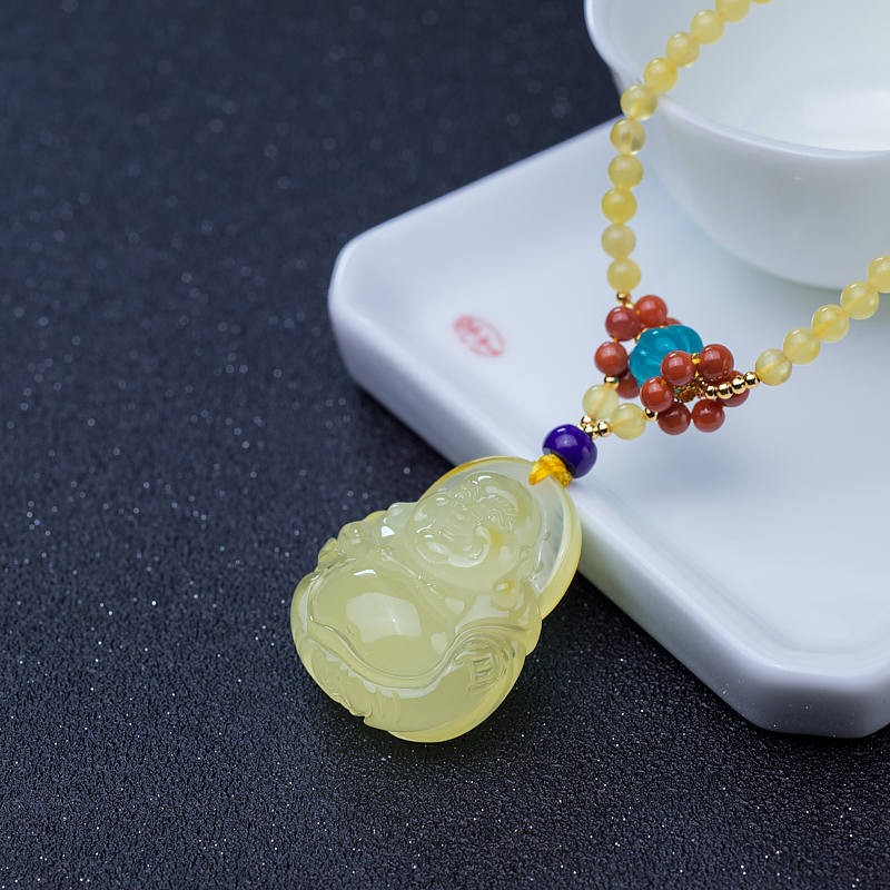 蜜蜡弥勒佛项链-红掌柜