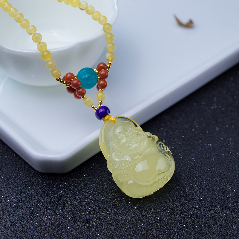 柠檬黄蜜蜡项链-红掌柜