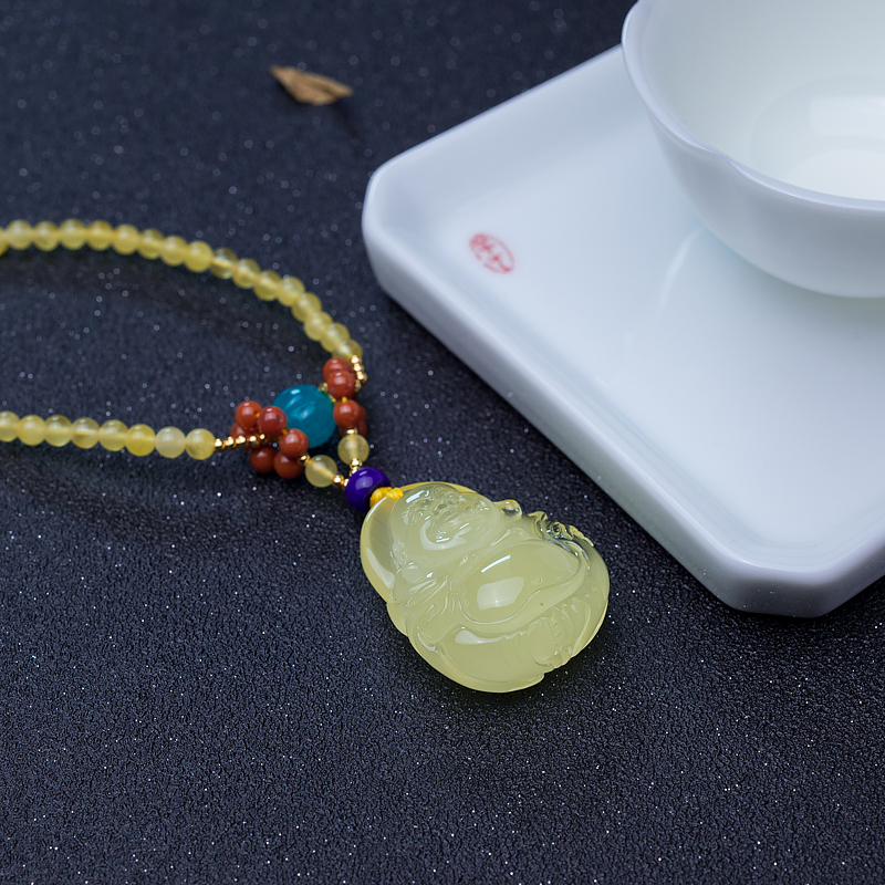 蜜蜡弥勒佛吊坠-红掌柜