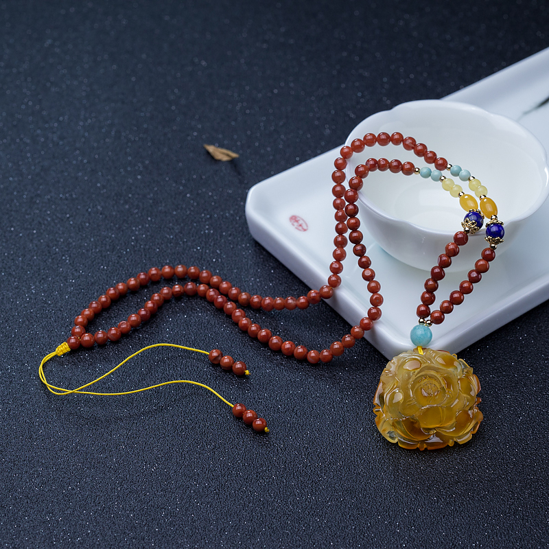 俏色金绞蜜牡丹花项链-红掌柜