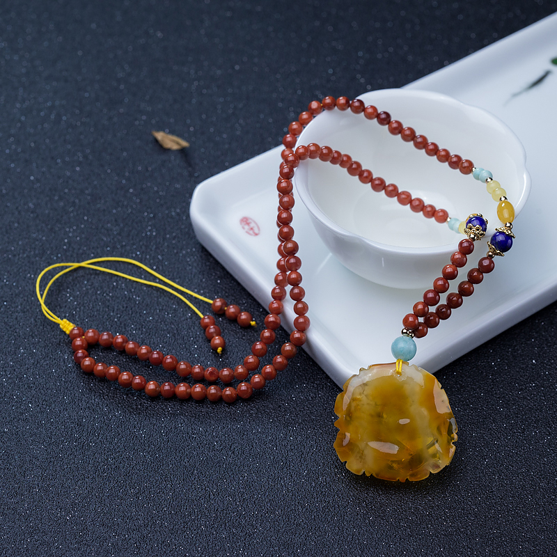 俏色金绞蜜牡丹花吊坠-红掌柜