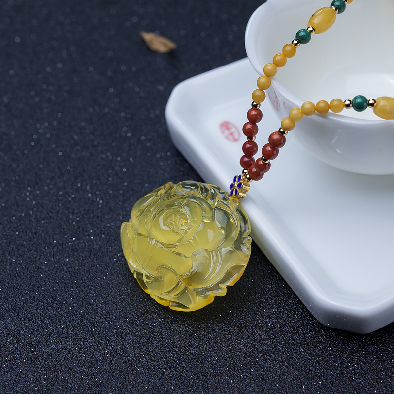 蜜蜡牡丹花项链-红掌柜