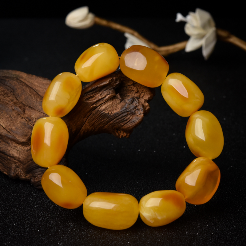 俏色蜜蜡单圈手串-红掌柜