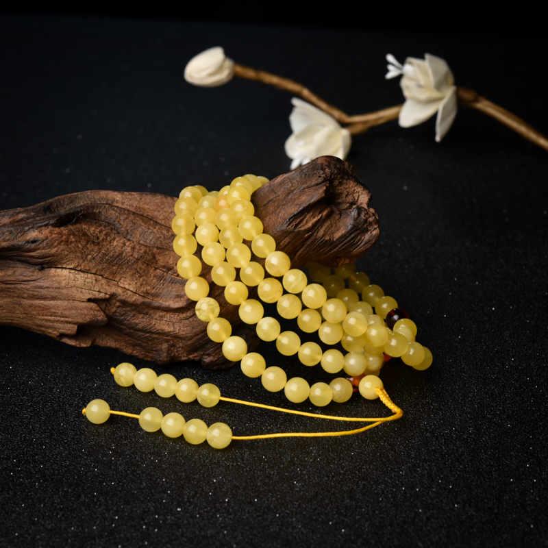 天然鸡油黄蜜蜡108佛珠-红掌柜