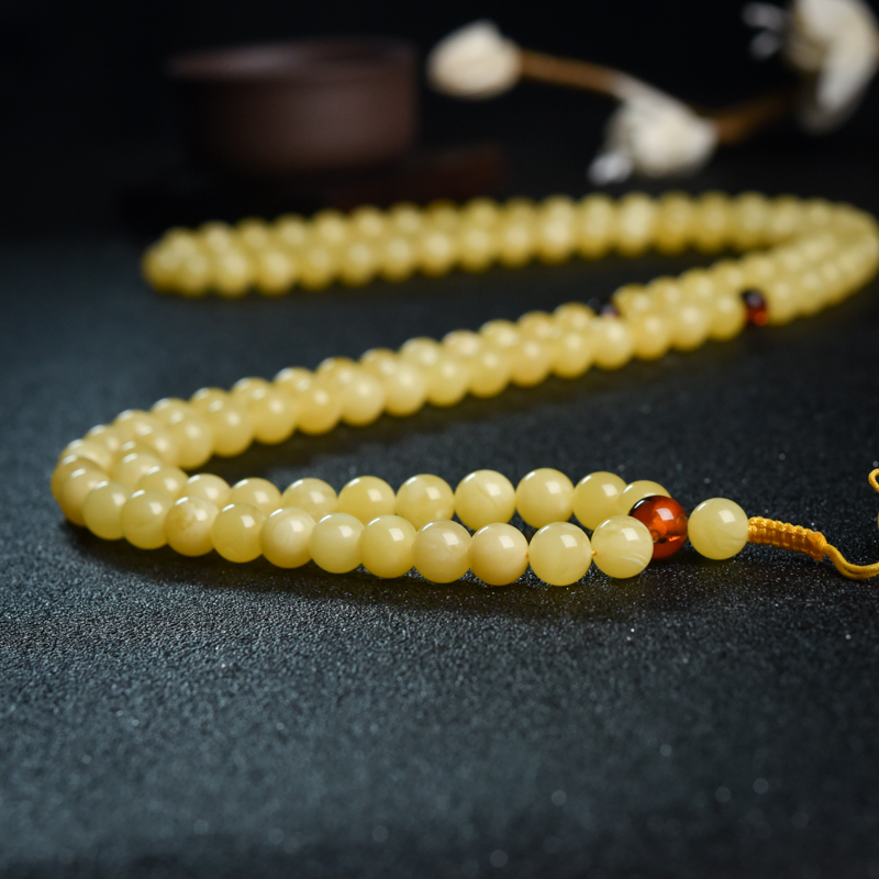 鸡油黄蜜蜡佛珠-红掌柜