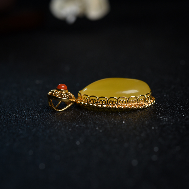 天然蜜蜡水滴吊坠-红掌柜